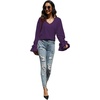image:imageLYANER Womens Casual V Neck Tiered Ruffle Bell Long Sleeve Blouse Shirt Tunic TopDark Purple
