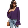 image:imageLYANER Womens Casual V Neck Tiered Ruffle Bell Long Sleeve Blouse Shirt Tunic TopDark Purple