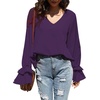 image:imageLYANER Womens Casual V Neck Tiered Ruffle Bell Long Sleeve Blouse Shirt Tunic TopDark Purple