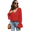 image:imageLYANER Womens Casual V Neck Tiered Ruffle Bell Long Sleeve Blouse Shirt Tunic TopRed