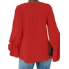 image:imageLYANER Womens Casual V Neck Tiered Ruffle Bell Long Sleeve Blouse Shirt Tunic TopRed