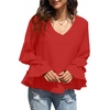 image:imageLYANER Womens Casual V Neck Tiered Ruffle Bell Long Sleeve Blouse Shirt Tunic TopRed