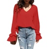 image:imageLYANER Womens Casual V Neck Tiered Ruffle Bell Long Sleeve Blouse Shirt Tunic TopRed