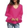 image:imageLYANER Womens Casual V Neck Tiered Ruffle Bell Long Sleeve Blouse Shirt Tunic TopRose