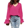image:imageLYANER Womens Casual V Neck Tiered Ruffle Bell Long Sleeve Blouse Shirt Tunic TopRose