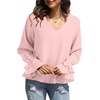 image:imageLYANER Womens Casual V Neck Tiered Ruffle Bell Long Sleeve Blouse Shirt Tunic TopSolid Baby Pink