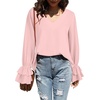 image:imageLYANER Womens Casual V Neck Tiered Ruffle Bell Long Sleeve Blouse Shirt Tunic TopSolid Baby Pink