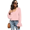 image:imageLYANER Womens Casual V Neck Tiered Ruffle Bell Long Sleeve Blouse Shirt Tunic TopSolid Baby Pink
