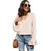 image:imageLYANER Womens Casual V Neck Tiered Ruffle Bell Long Sleeve Blouse Shirt Tunic TopSolid Beige