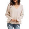 image:imageLYANER Womens Casual V Neck Tiered Ruffle Bell Long Sleeve Blouse Shirt Tunic TopSolid Beige