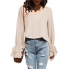 image:imageLYANER Womens Casual V Neck Tiered Ruffle Bell Long Sleeve Blouse Shirt Tunic TopSolid Beige