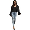 image:imageLYANER Womens Casual V Neck Tiered Ruffle Bell Long Sleeve Blouse Shirt Tunic TopSolid Black