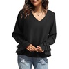 image:imageLYANER Womens Casual V Neck Tiered Ruffle Bell Long Sleeve Blouse Shirt Tunic TopSolid Black