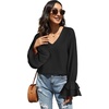 image:imageLYANER Womens Casual V Neck Tiered Ruffle Bell Long Sleeve Blouse Shirt Tunic TopSolid Black