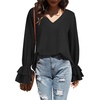 image:imageLYANER Womens Casual V Neck Tiered Ruffle Bell Long Sleeve Blouse Shirt Tunic TopSolid Black
