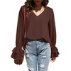 image:imageLYANER Womens Casual V Neck Tiered Ruffle Bell Long Sleeve Blouse Shirt Tunic TopSolid Dark Brown