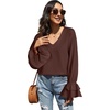 image:imageLYANER Womens Casual V Neck Tiered Ruffle Bell Long Sleeve Blouse Shirt Tunic TopSolid Dark Brown
