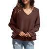 image:imageLYANER Womens Casual V Neck Tiered Ruffle Bell Long Sleeve Blouse Shirt Tunic TopSolid Dark Brown
