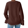 image:imageLYANER Womens Casual V Neck Tiered Ruffle Bell Long Sleeve Blouse Shirt Tunic TopSolid Dark Brown