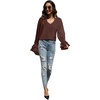 image:imageLYANER Womens Casual V Neck Tiered Ruffle Bell Long Sleeve Blouse Shirt Tunic TopSolid Dark Brown