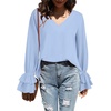 image:imageLYANER Womens Casual V Neck Tiered Ruffle Bell Long Sleeve Blouse Shirt Tunic TopSolid Light Blue