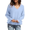image:imageLYANER Womens Casual V Neck Tiered Ruffle Bell Long Sleeve Blouse Shirt Tunic TopSolid Light Blue