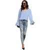 image:imageLYANER Womens Casual V Neck Tiered Ruffle Bell Long Sleeve Blouse Shirt Tunic TopSolid Light Blue