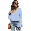image:imageLYANER Womens Casual V Neck Tiered Ruffle Bell Long Sleeve Blouse Shirt Tunic TopSolid Light Blue