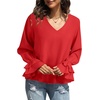image:imageLYANER Womens Casual V Neck Tiered Ruffle Bell Long Sleeve Blouse Shirt Tunic TopSolid Red