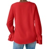 image:imageLYANER Womens Casual V Neck Tiered Ruffle Bell Long Sleeve Blouse Shirt Tunic TopSolid Red