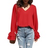 image:imageLYANER Womens Casual V Neck Tiered Ruffle Bell Long Sleeve Blouse Shirt Tunic TopSolid Red
