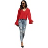 image:imageLYANER Womens Casual V Neck Tiered Ruffle Bell Long Sleeve Blouse Shirt Tunic TopSolid Red