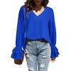 image:imageLYANER Womens Casual V Neck Tiered Ruffle Bell Long Sleeve Blouse Shirt Tunic TopSolid Royal Blue