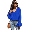 image:imageLYANER Womens Casual V Neck Tiered Ruffle Bell Long Sleeve Blouse Shirt Tunic TopSolid Royal Blue
