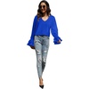 image:imageLYANER Womens Casual V Neck Tiered Ruffle Bell Long Sleeve Blouse Shirt Tunic TopSolid Royal Blue