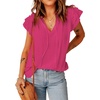 image:imageLYANER Womens Casual V Neck Tops Drawstring Ruffle Cap Sleeve Shirt Blouse TopSolid Rose
