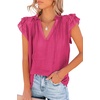 image:imageLYANER Womens Casual V Neck Tops Drawstring Ruffle Cap Sleeve Shirt Blouse TopSolid Rose