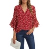 image:imageLYANER Womens Chiffon Floral V Neck Ruffle 34 Sleeve Layered Dressy Casual Blouse TopsWine Red