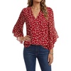 image:imageLYANER Womens Chiffon Floral V Neck Ruffle 34 Sleeve Layered Dressy Casual Blouse TopsWine Red