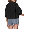 image:imageLYANER Womens Collar V Neck Button Down Lantern Short Sleeve Blouse Crop Top ShirtBlack