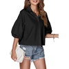 image:imageLYANER Womens Collar V Neck Button Down Lantern Short Sleeve Blouse Crop Top ShirtBlack