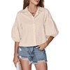 image:imageLYANER Womens Collar V Neck Button Down Lantern Short Sleeve Blouse Crop Top ShirtGrayish Apricot