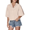 image:imageLYANER Womens Collar V Neck Button Down Lantern Short Sleeve Blouse Crop Top ShirtGrayish Apricot