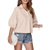 image:imageLYANER Womens Collar V Neck Button Down Lantern Short Sleeve Blouse Crop Top ShirtGrayish Apricot