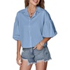 image:imageLYANER Womens Collar V Neck Button Down Lantern Short Sleeve Blouse Crop Top ShirtHaze Blue