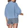 image:imageLYANER Womens Collar V Neck Button Down Lantern Short Sleeve Blouse Crop Top ShirtHaze Blue