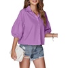 image:imageLYANER Womens Collar V Neck Button Down Lantern Short Sleeve Blouse Crop Top ShirtLight Purple