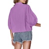 image:imageLYANER Womens Collar V Neck Button Down Lantern Short Sleeve Blouse Crop Top ShirtLight Purple