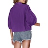 image:imageLYANER Womens Collar V Neck Button Down Lantern Short Sleeve Blouse Crop Top ShirtPurple