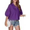 image:imageLYANER Womens Collar V Neck Button Down Lantern Short Sleeve Blouse Crop Top ShirtPurple